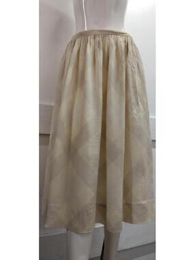 70s Geoffrey Beene Silk Flared Skirt BeeneBag Easter Yellow Harlequin Plaid 27 S